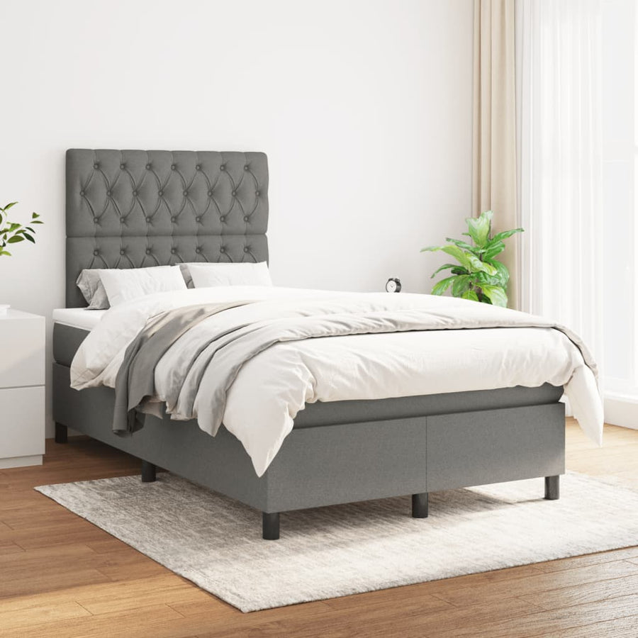 Boxspring Met Matras Stof Donkergrijs 120X190 Cm