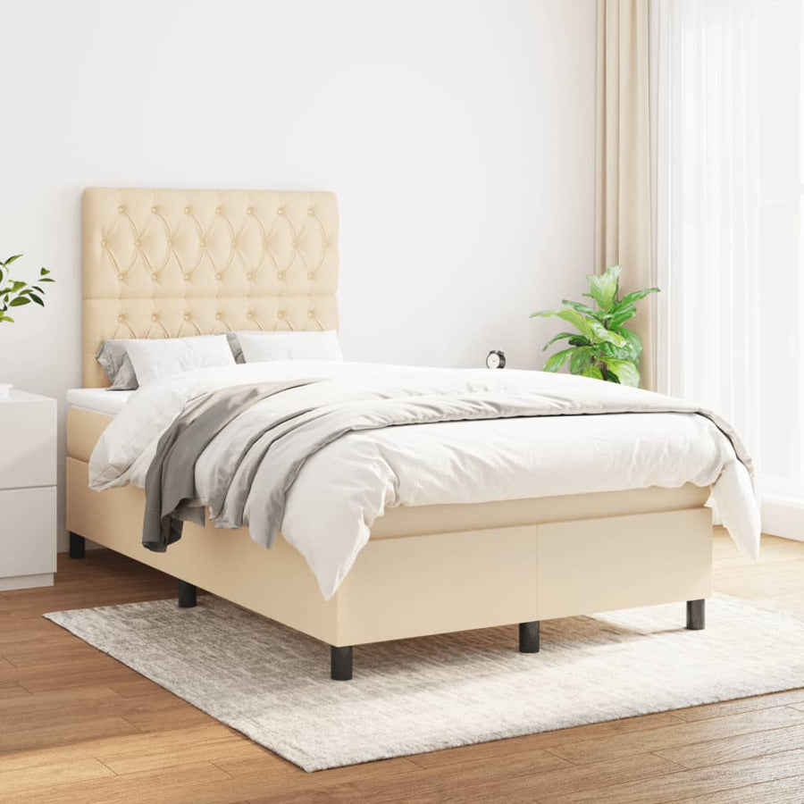 Boxspring met matras stof crèmekleurig 120x190 cm