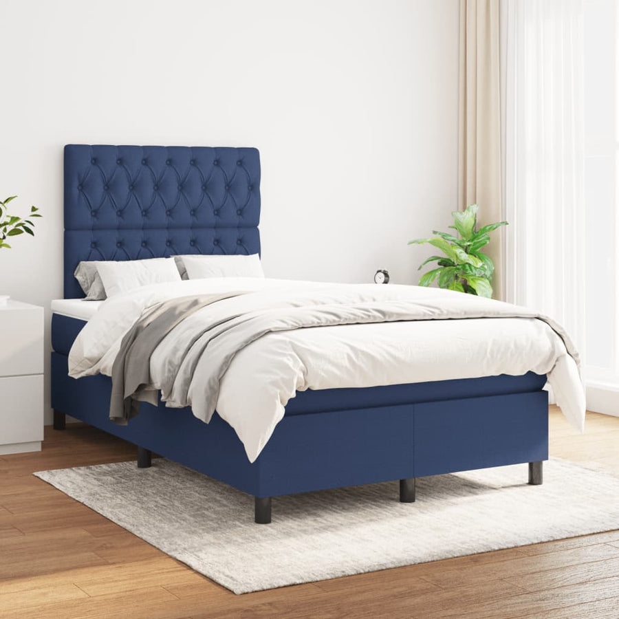 Boxspring Met Matras Stof 120 x 190 cm Blauw