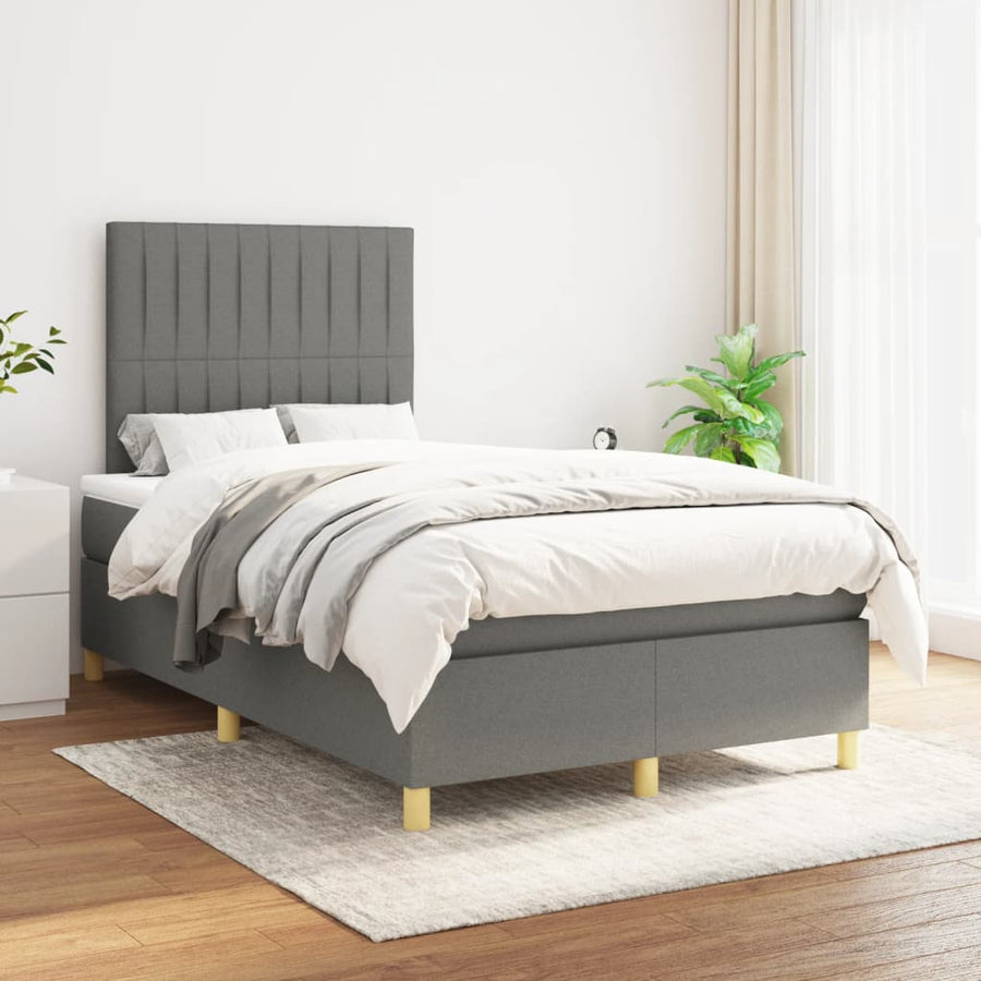 Boxspring Met Matras Stof Donkergrijs 120X190 Cm