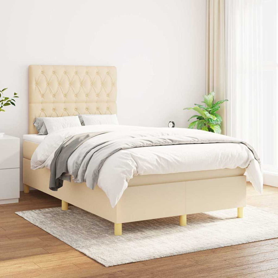 Boxspring Met Matras Stof Kleurig 120 x 190 cm Crème