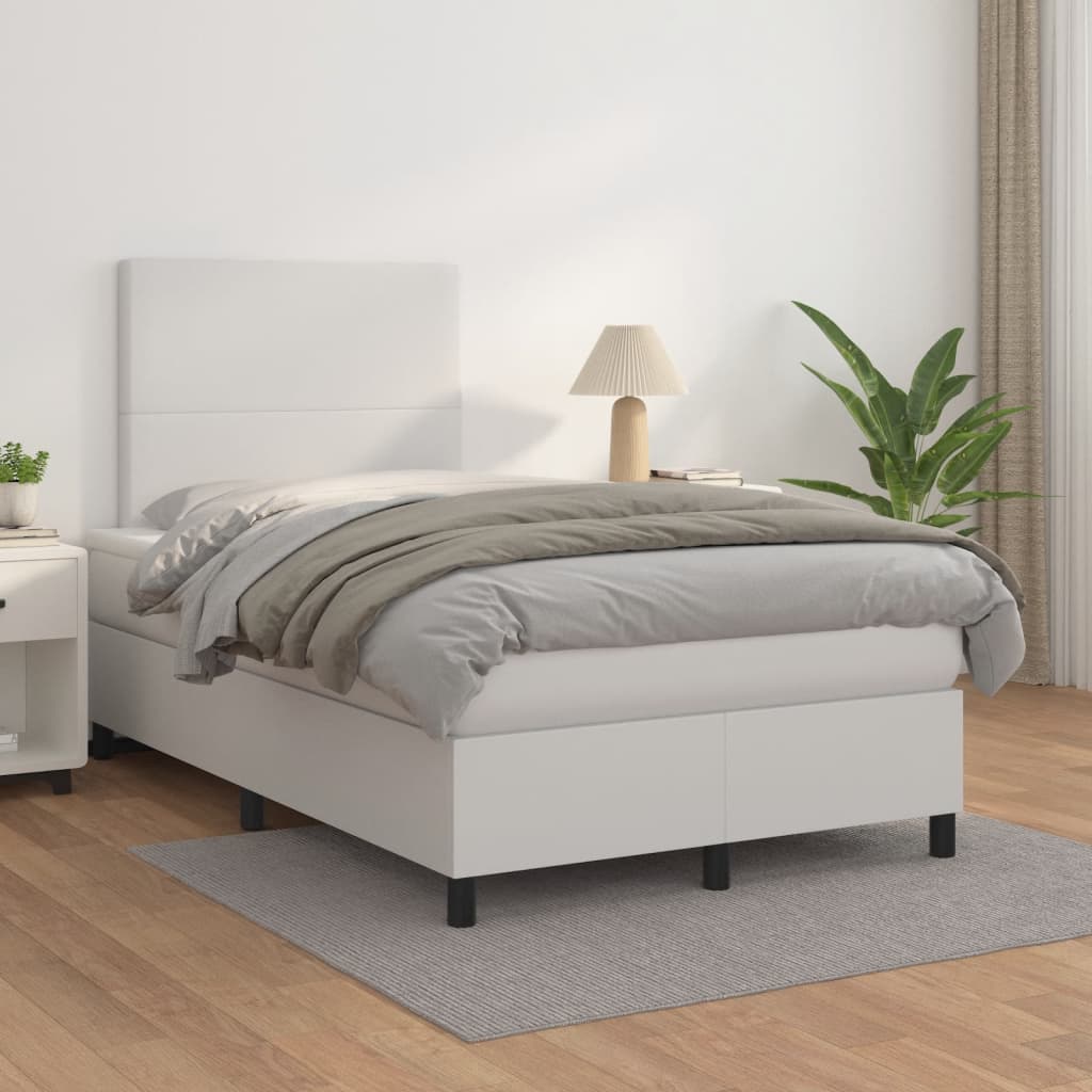 Boxspring Met Matras Kunstleer Wit 120X190 Cm