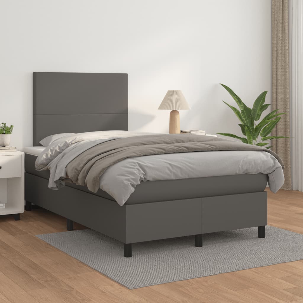 Boxspring met matras kunstleer grijs 120x190 cm