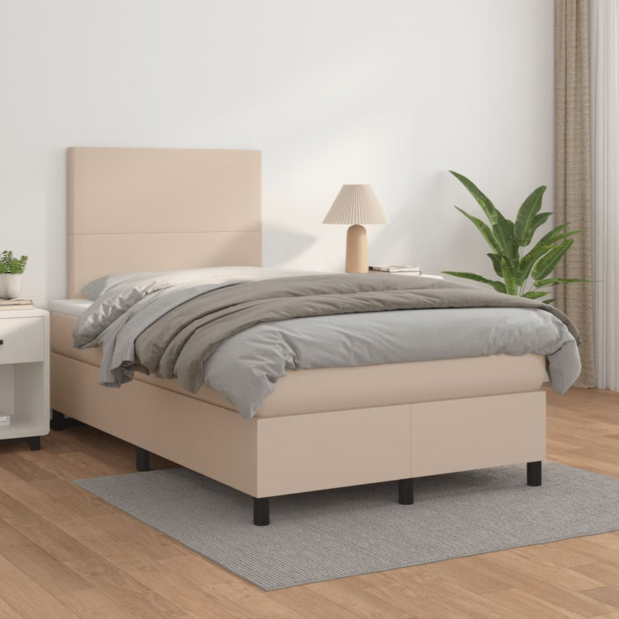 Boxspring Met Matras Kunstleer Cappuccinokleurig 120X190 Cm