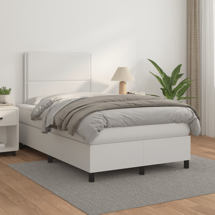 Boxspring Met Matras Kunstleer Wit 120X190 Cm