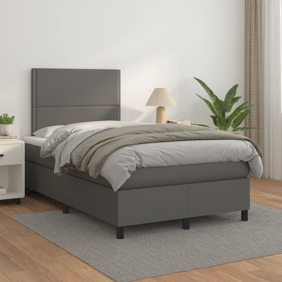 Boxspring Met Matras Kunstleer Grijs 120X190 Cm