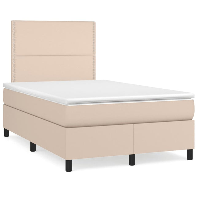 Boxspring Met Matras Kunstleer Cappuccinokleurig 120X190 Cm