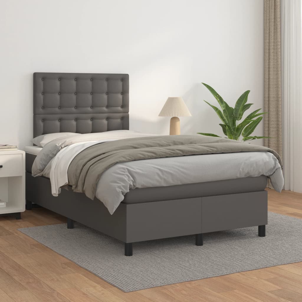 Boxspring Met Matras Kunstleer Grijs 120X190 Cm