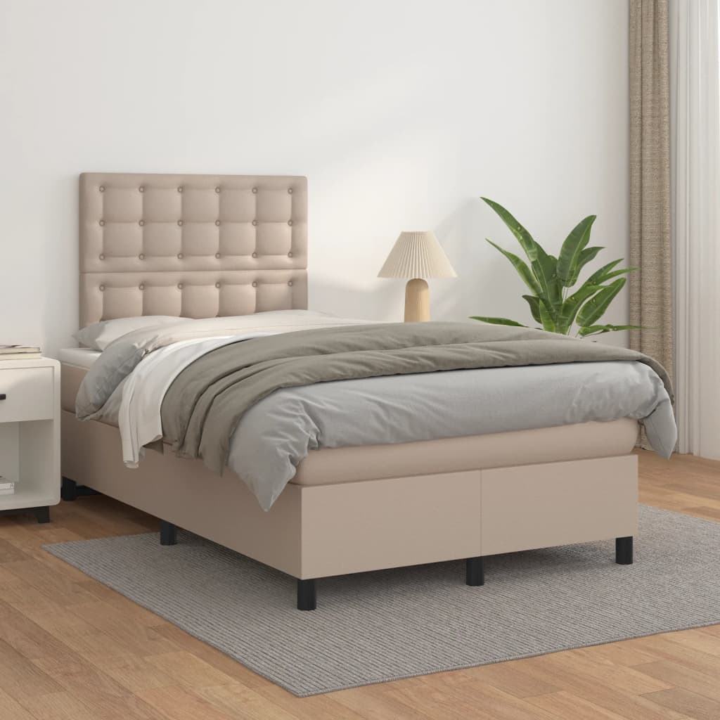 Boxspring Met Matras Kunstleer Cappuccinokleurig 120X190 Cm