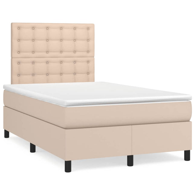 Boxspring Met Matras Kunstleer Cappuccinokleurig 120X190 Cm