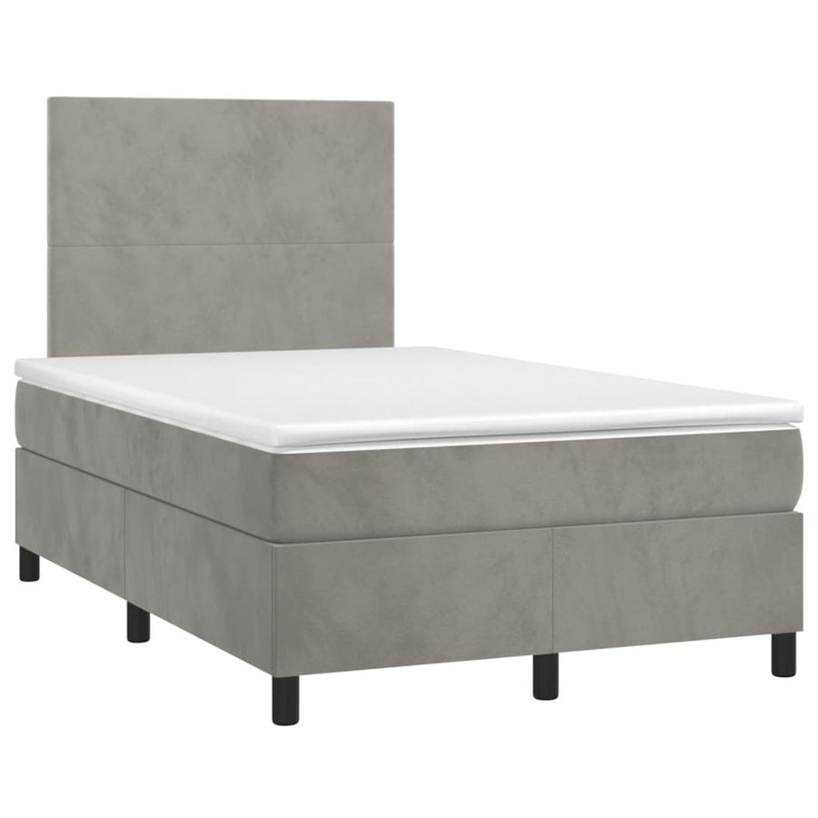 Boxspring Met Matras Fluweel Lichtgrijs 120X190 Cm