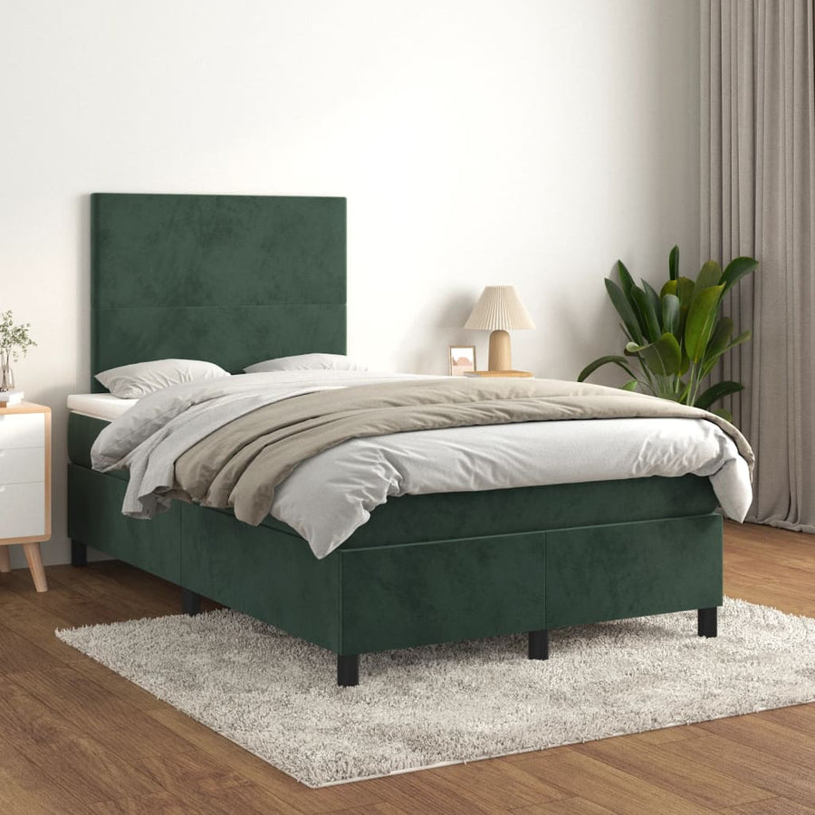 Boxspring Met Matras Fluweel Donkergroen 120X190 Cm