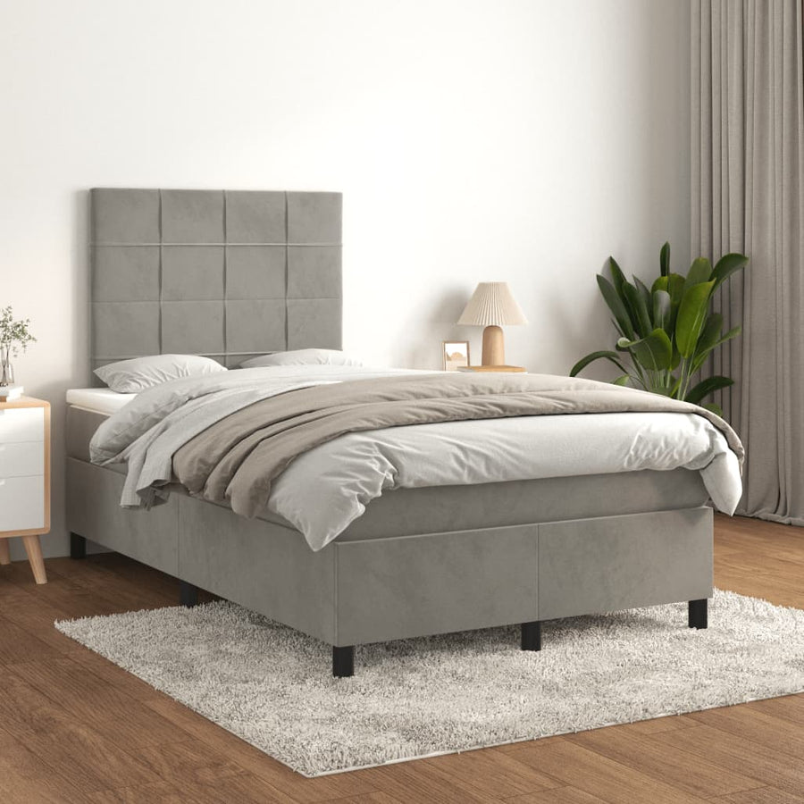 Boxspring met matras fluweel lichtgrijs 120x190 cm