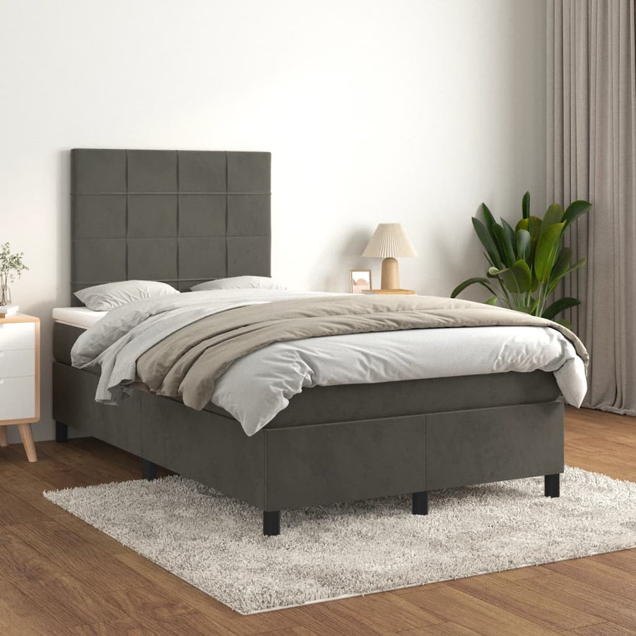 Boxspring met matras fluweel donkergrijs 120x190 cm