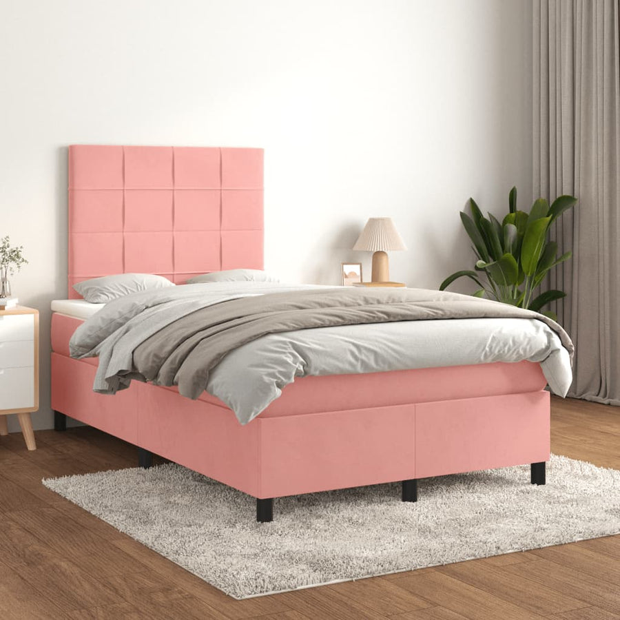 Boxspring met matras fluweel roze 120x190 cm