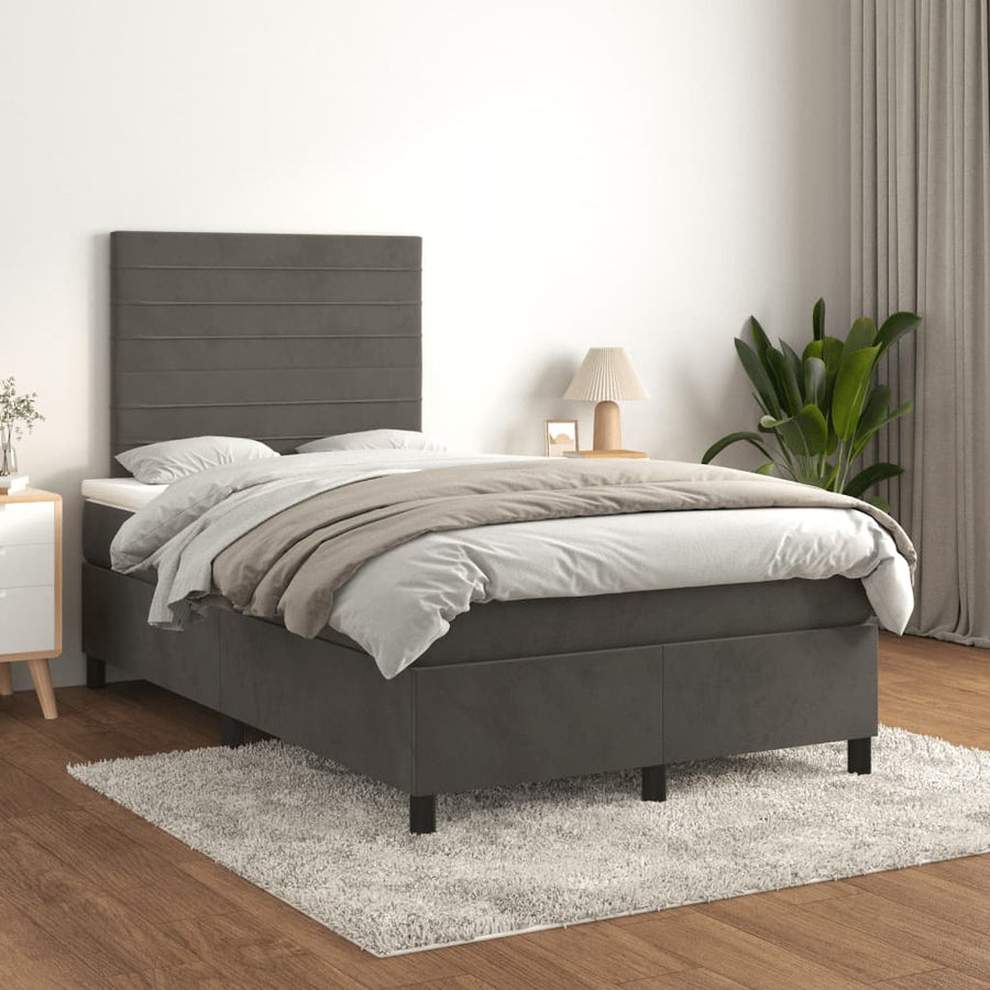 Boxspring met matras fluweel donkergrijs 120x190 cm