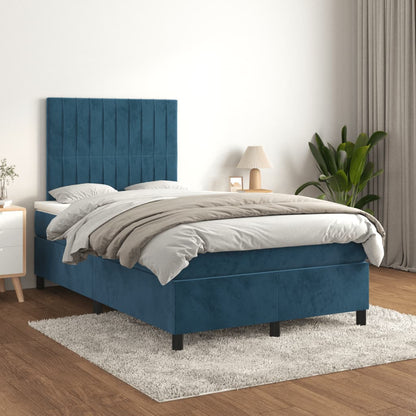 Boxspring met matras fluweel donkerblauw 120x190 cm