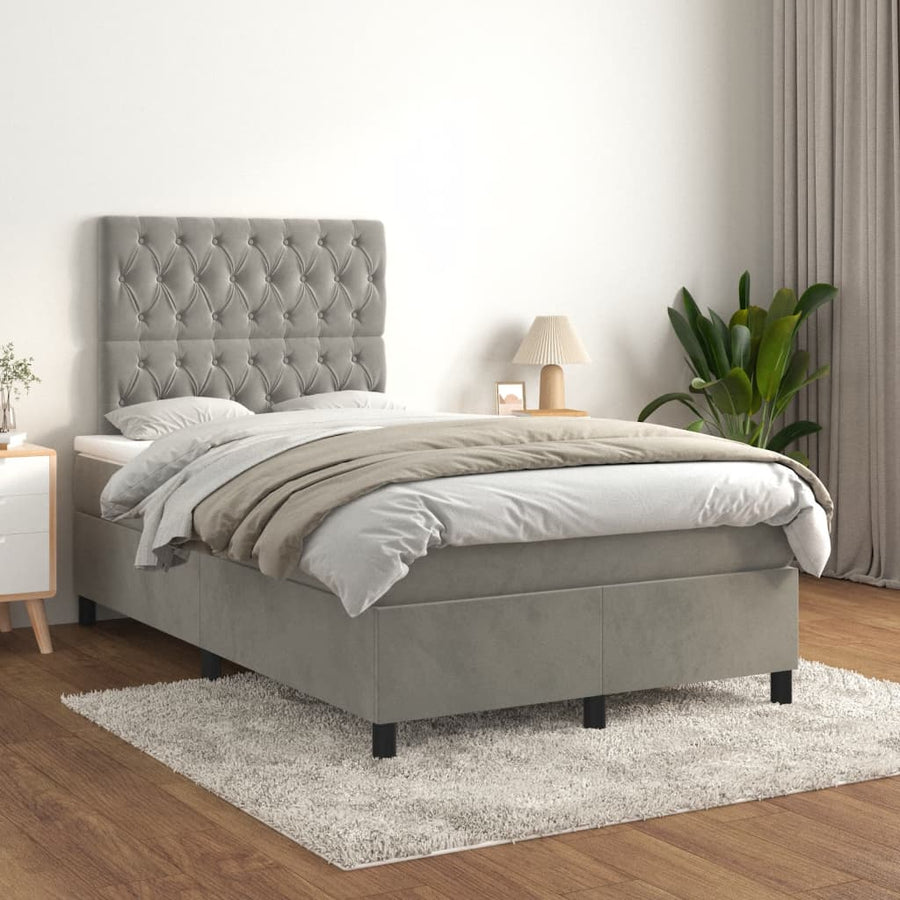 Boxspring met matras fluweel lichtgrijs 120x190 cm