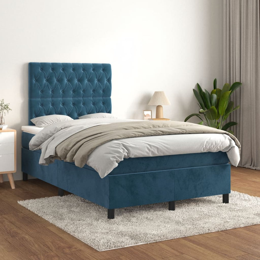 Boxspring met matras fluweel donkerblauw 120x190 cm