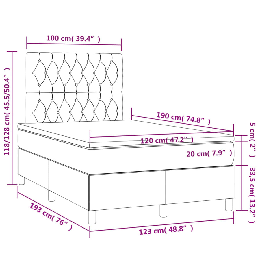 Boxspring met matras fluweel donkerblauw 120x190 cm