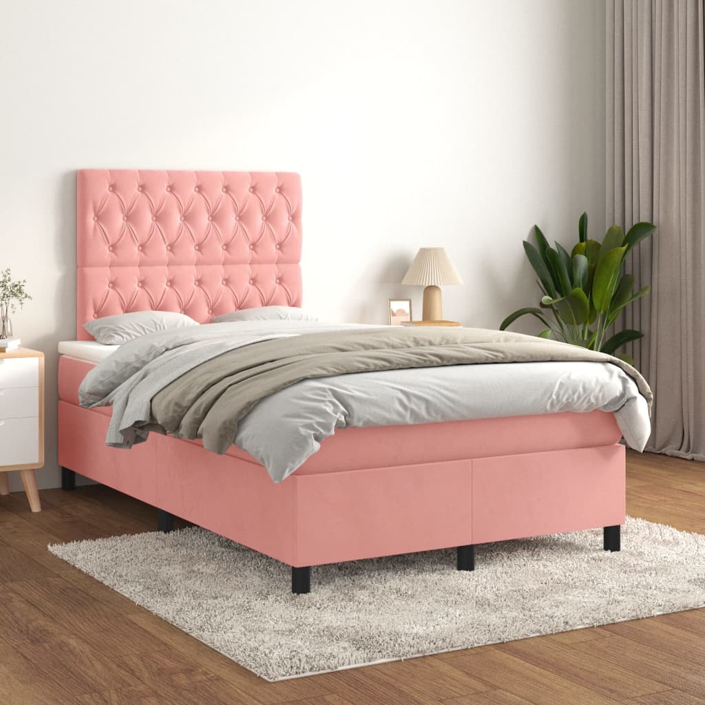 Boxspring met matras fluweel roze 120x190 cm