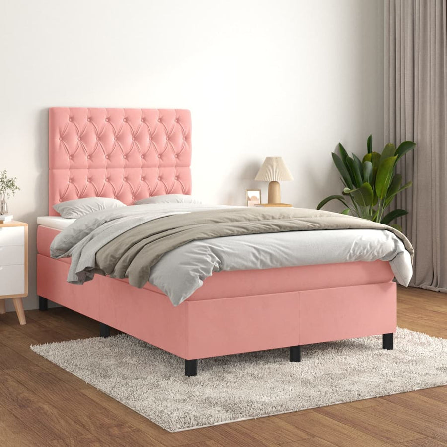 Boxspring met matras fluweel roze 120x190 cm