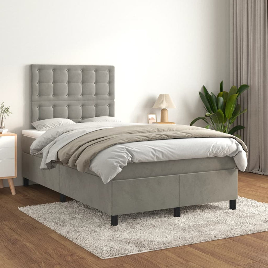 Boxspring met matras fluweel lichtgrijs 120x190 cm