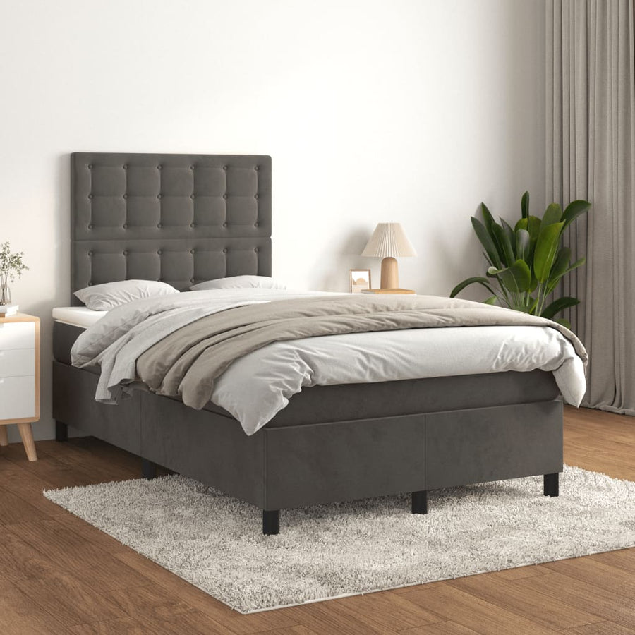 Boxspring met matras fluweel donkergrijs 120x190 cm