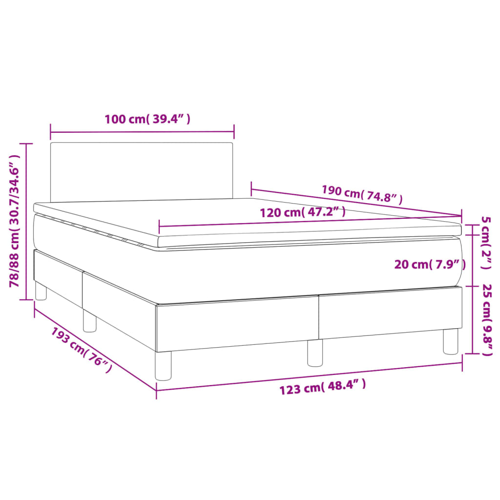 Boxspring met matras en LED stof lichtgrijs 120x190 cm