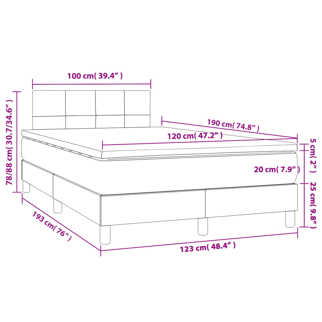 Boxspring met matras en LED stof lichtgrijs 120x190 cm