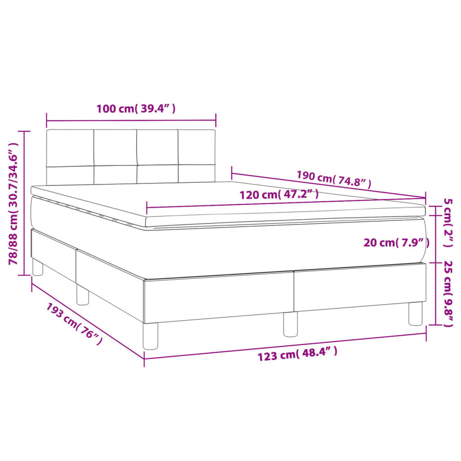 Boxspring met matras en LED stof donkerbruin 120x190 cm