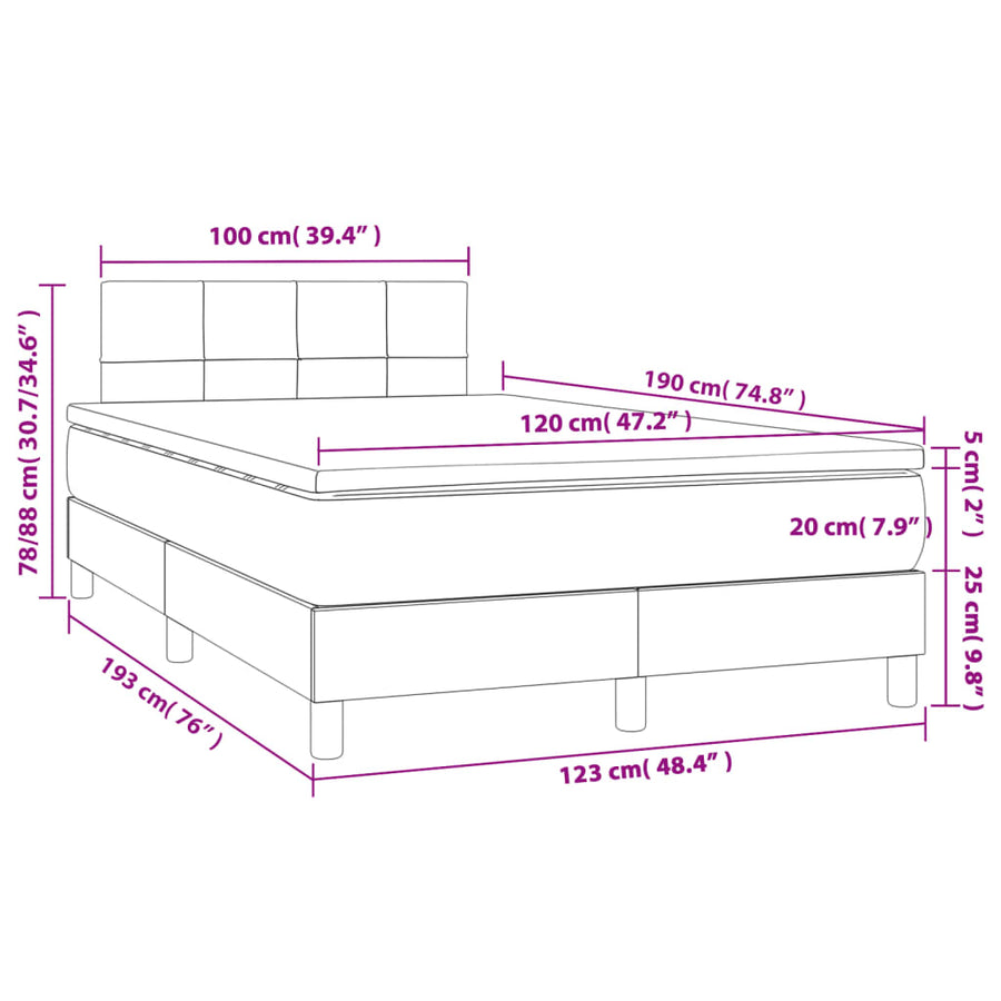 Boxspring met matras en LED stof taupe 120x190 cm
