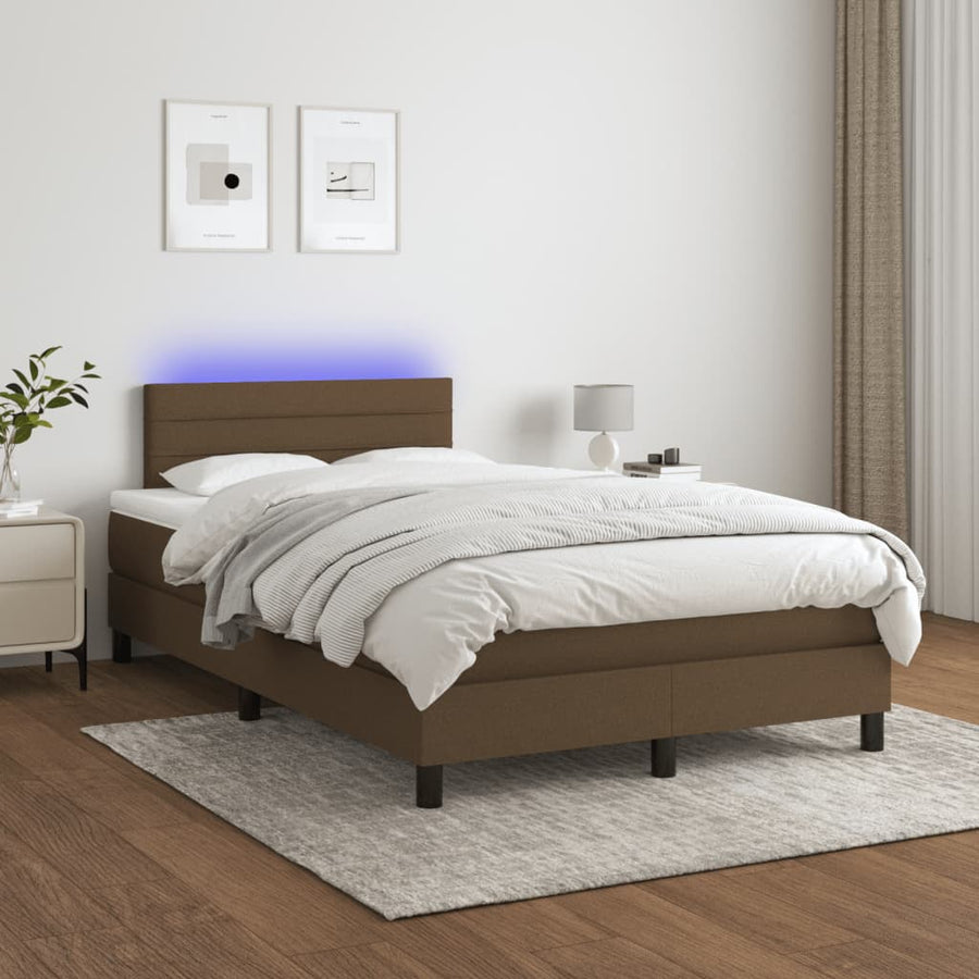 Boxspring met matras en LED stof donkerbruin 120x190 cm 120 x 190 cm Donkerbruin