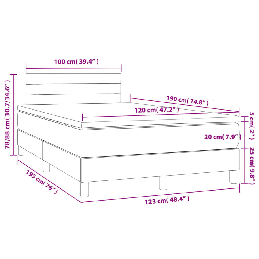 Boxspring met matras en LED stof donkerbruin 120x190 cm 120 x 190 cm Donkerbruin