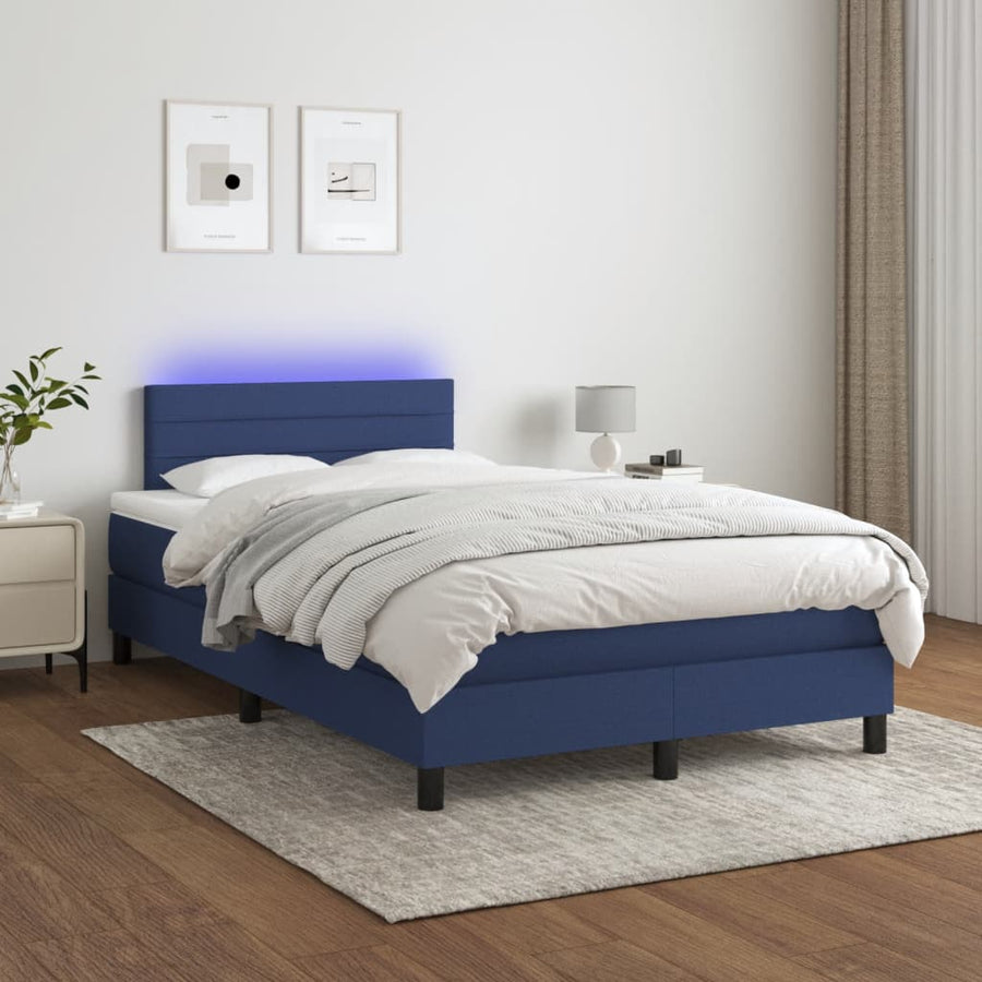Boxspring met matras en LED stof blauw 120x190 cm