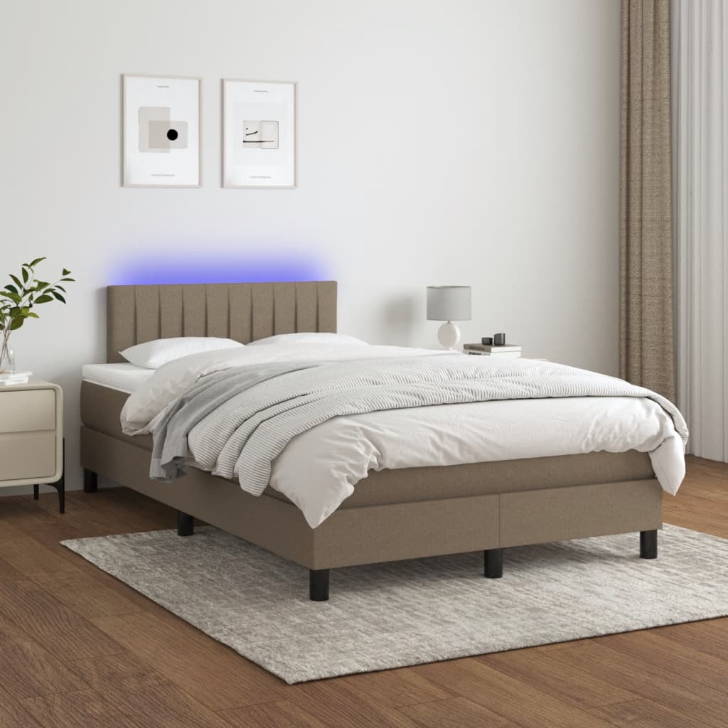 Boxspring Met Matras En Led Stof Taupe 120X190 Cm