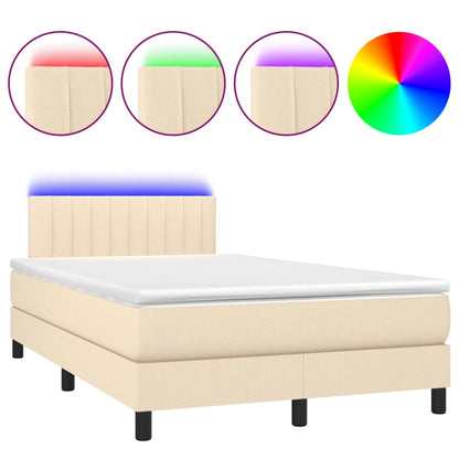 Boxspring Met Matras En Led Stof Crèmekleurig 120X190 Cm