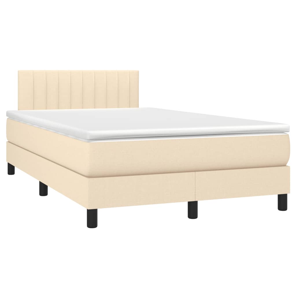Boxspring Met Matras En Led Stof Crèmekleurig 120X190 Cm
