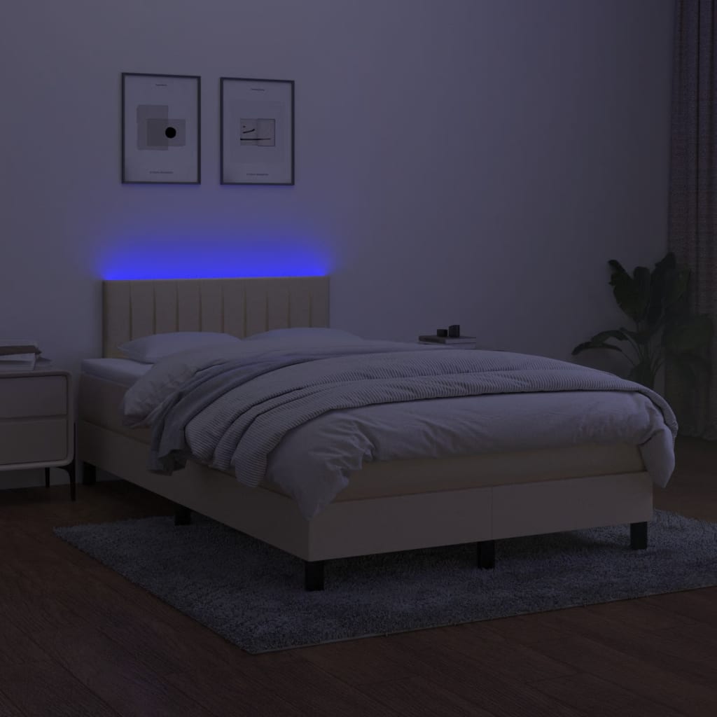 Boxspring Met Matras En Led Stof Crèmekleurig 120X190 Cm