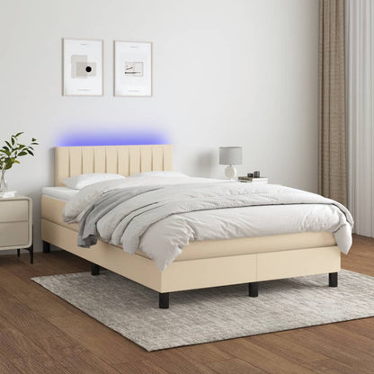 Boxspring Met Matras En Led Stof Crèmekleurig 120X190 Cm