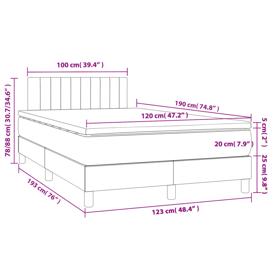 Boxspring Met Matras En Led Stof Crèmekleurig 120X190 Cm