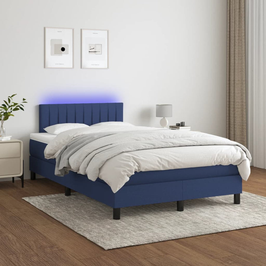 Boxspring Met Matras En Led Stof Blauw 120X190 Cm