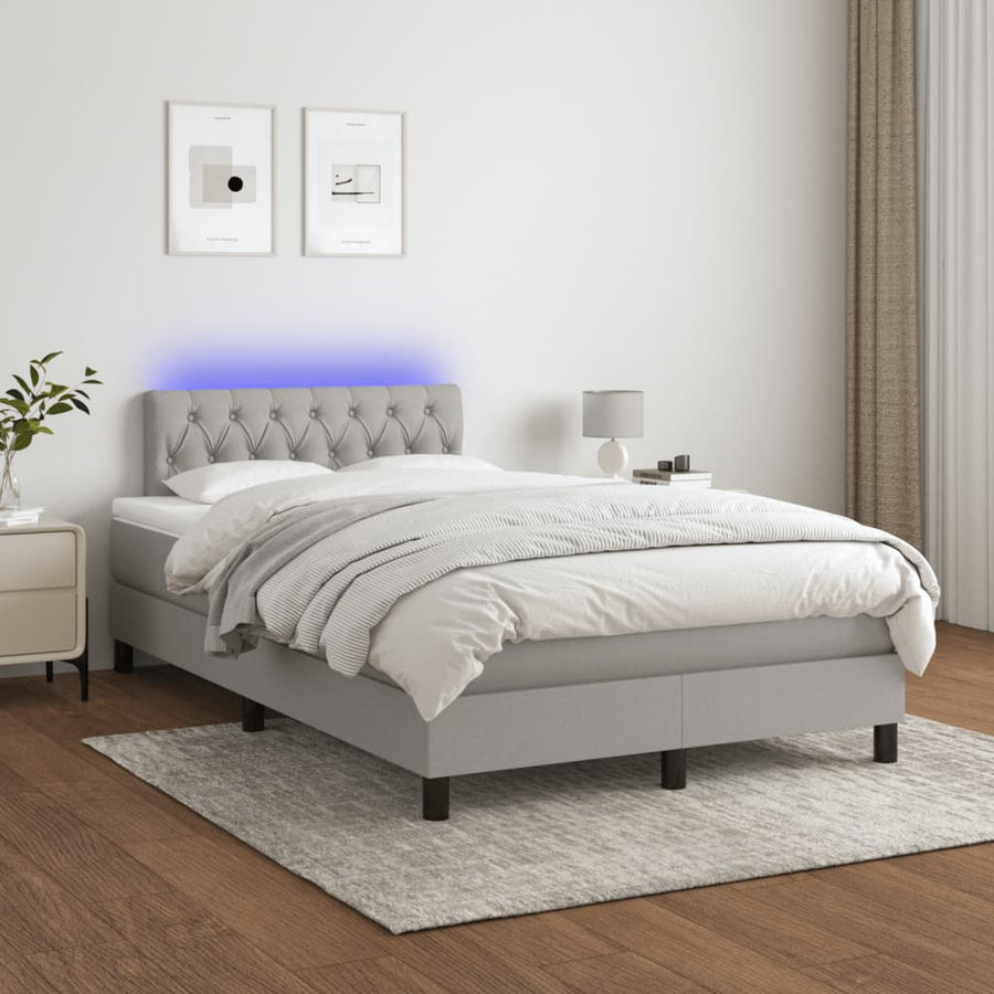 Boxspring met matras en LED stof lichtgrijs 120x190 cm