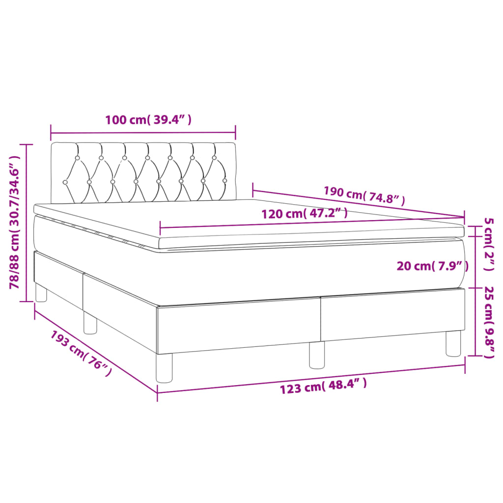 Boxspring met matras en LED stof lichtgrijs 120x190 cm
