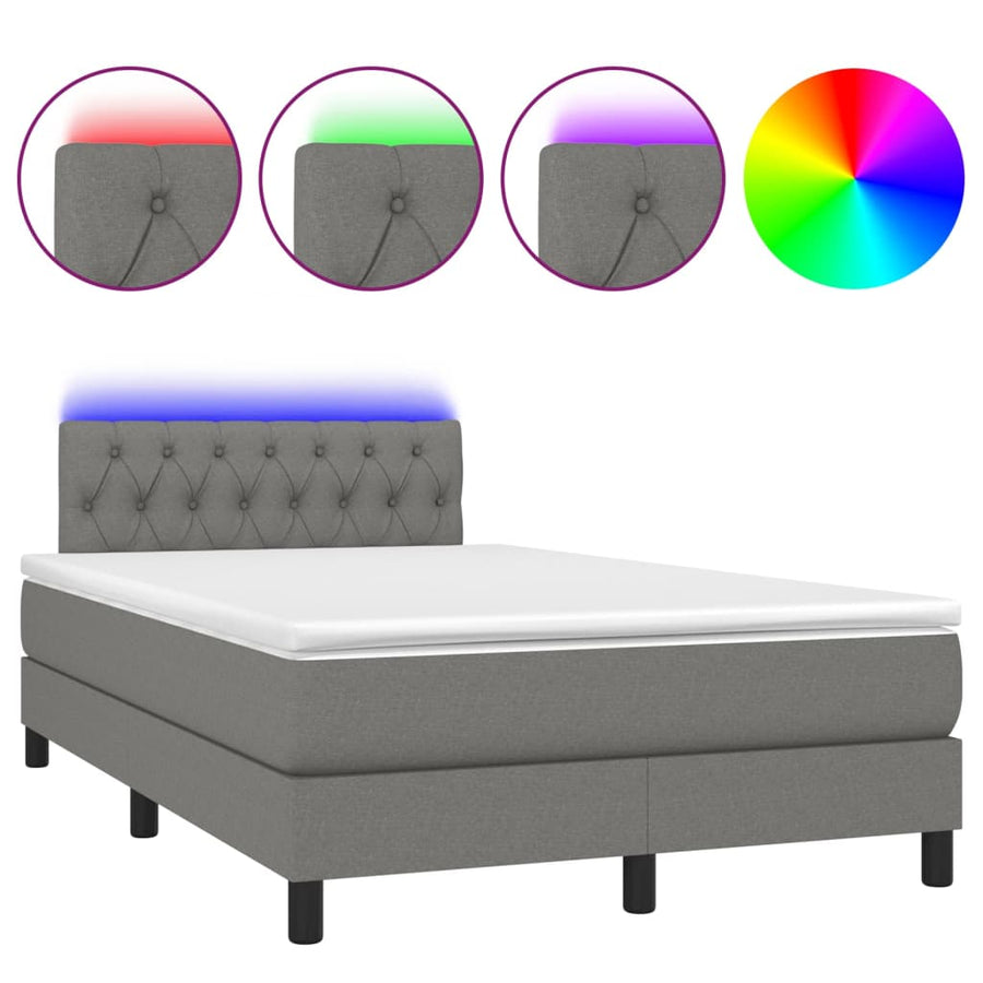 Boxspring met matras en LED stof donkergrijs 120x190 cm