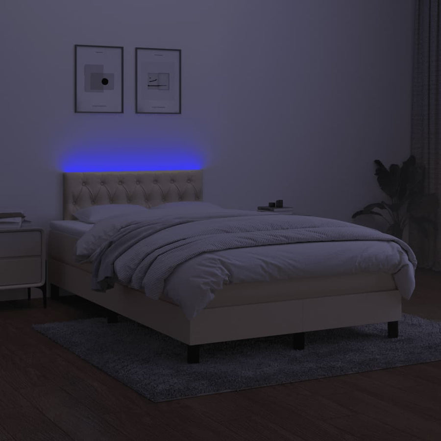 Boxspring met matras en LED stof crèmekleurig 120x190 cm