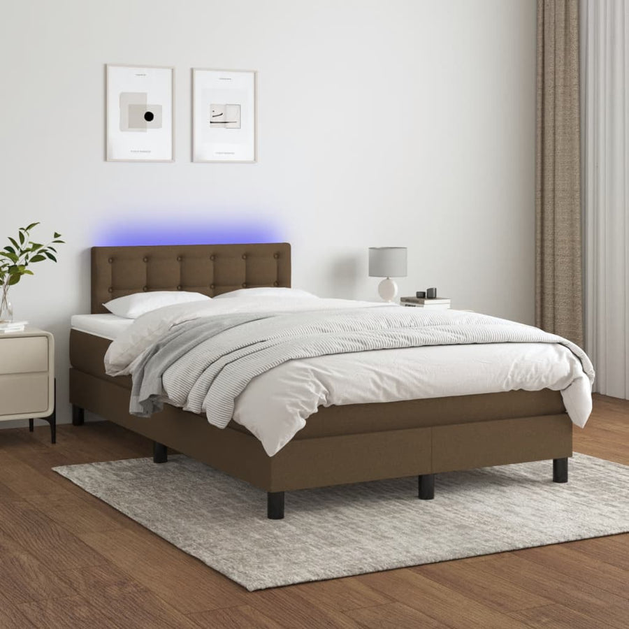 Boxspring Met Matras En Led Stof Donkerbruin 120X190 Cm