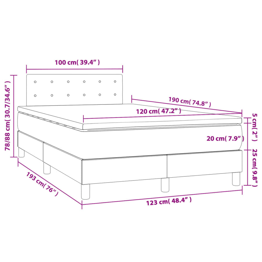 Boxspring Met Matras En Led Stof Donkerbruin 120X190 Cm