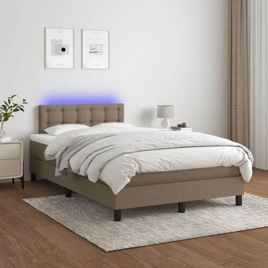 Boxspring Met Matras En Led Stof Taupe 120X190 Cm