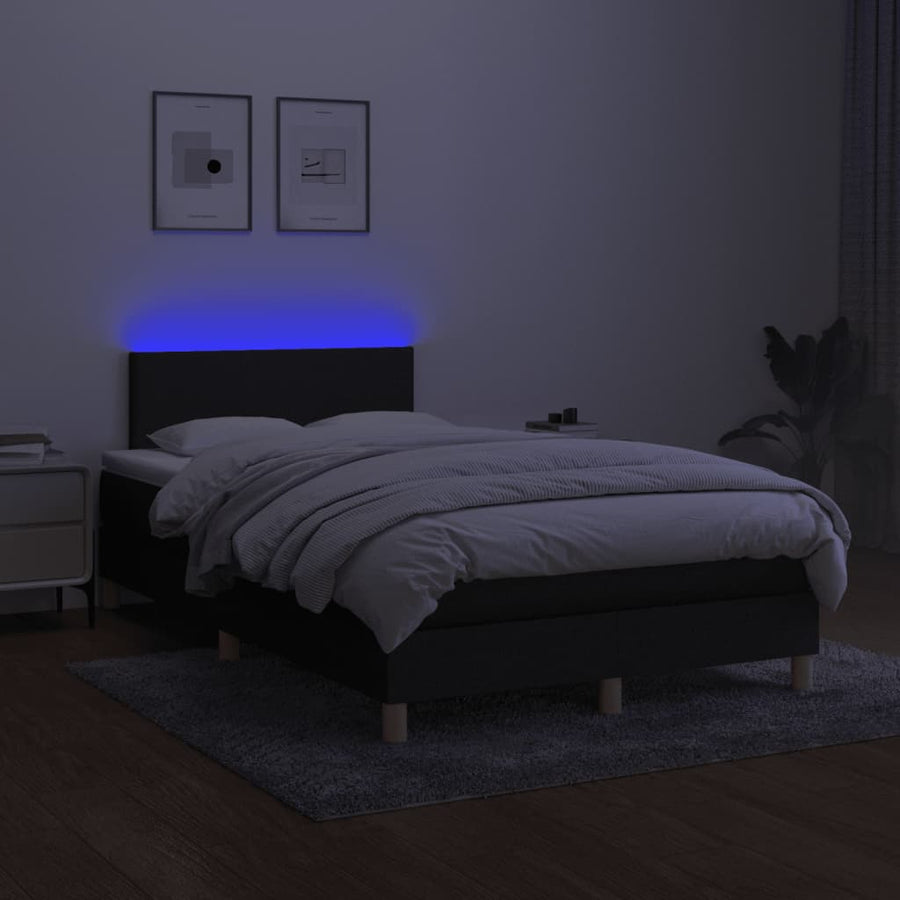 Boxspring Met Matras En Led Stof Zwart 120X190 Cm Grijs